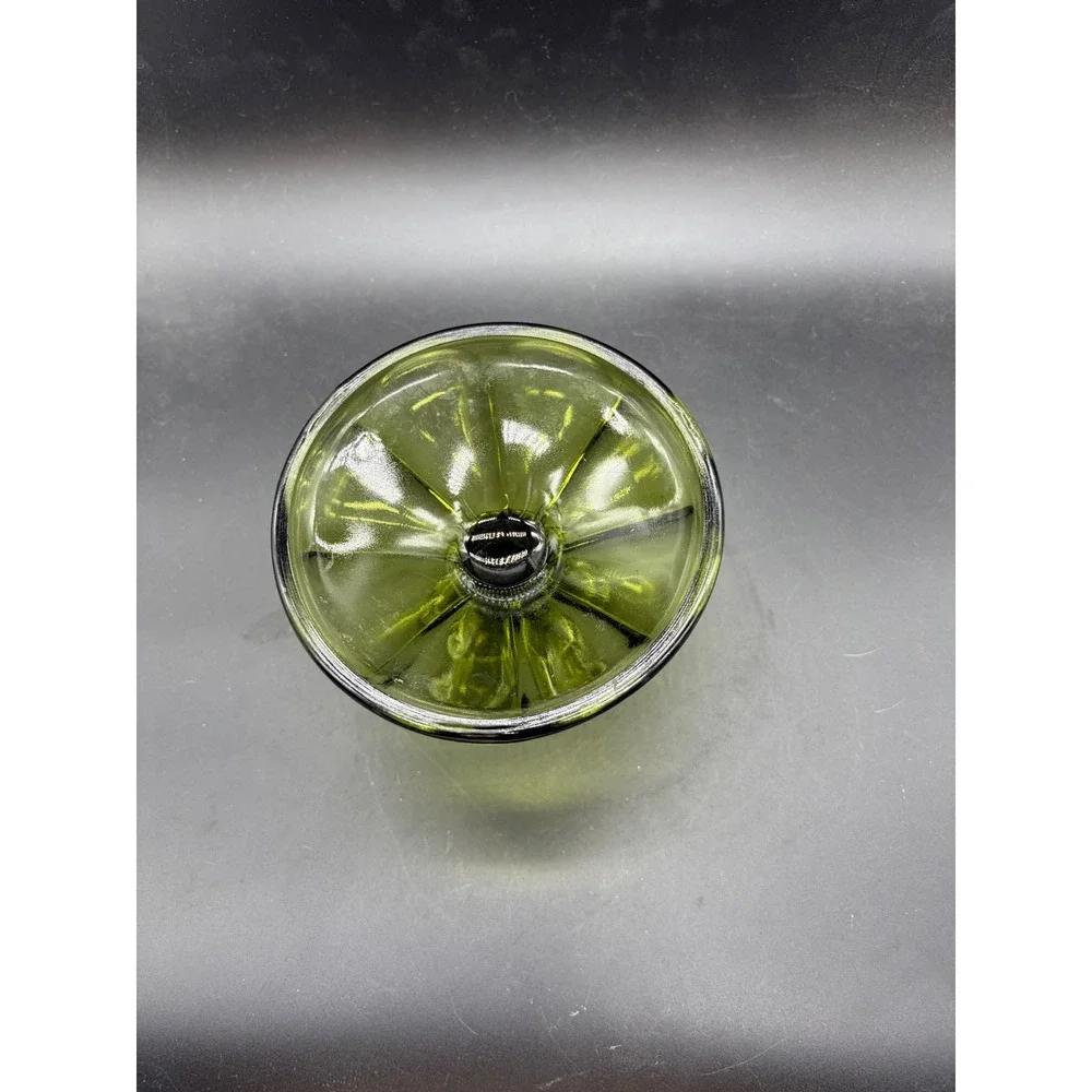Vintage Olive‎ Green Glass Compote Pedestal Candy Dish Paneled Mid Century Retro